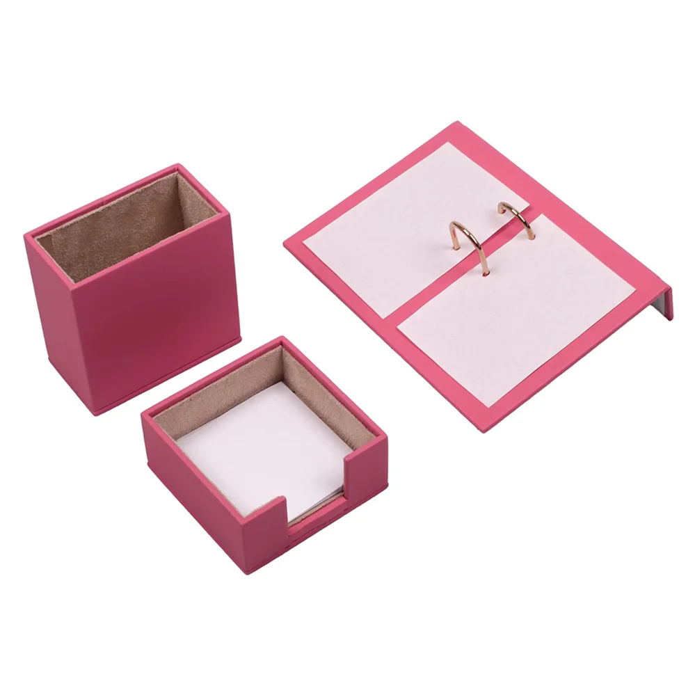 Pink Трехместный Рабочий стол Set / Pen Box, календарь держатель, держатель для бумаги Примечания - Цвет: Pink