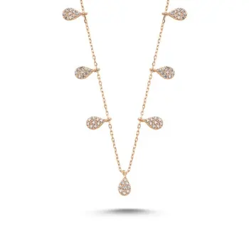 

Angemiel 925 Silver Zircon Stone Dangle Drop Necklace-Rose Gold Plated