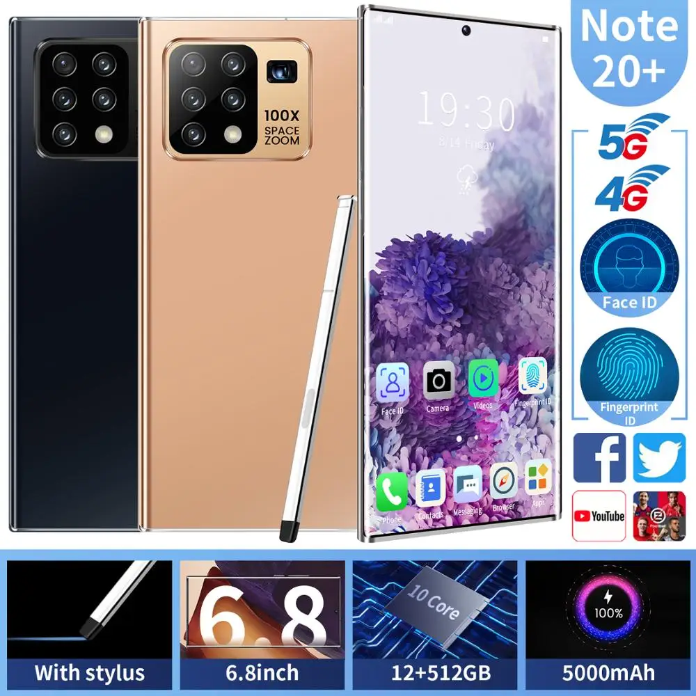 Note 20+ Universal 5G LET Cellphones 6.8 inch 8GB+512GB Android10 Smartphones HD Five Camera Dual SIM Mobile Phone with TouchPen Note 20+ Universal 5G LET Cellphones 6.8 inch 8GB+512GB Android10 Smartphones HD Five Camera Dual SIM Mobile Phone with TouchPen