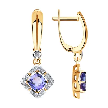 

Sokolov gold drop earrings with stones with diamonds and tanzanites, fashion jewelry, 585, women's male, long earrings