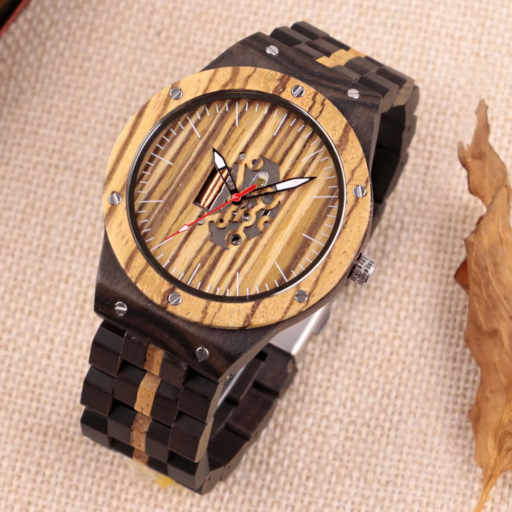 

Big Mens Watches Top Luxury skeleton Fashion Simple Creative Wood grain Wooden Watch Men as Best Gifts