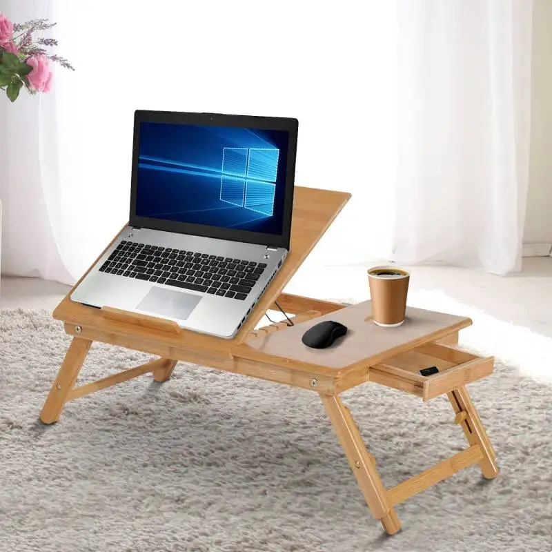 Best Price Laptop Table Bamboo Folding Adjustable Height 1 Drawer 55x35x22-30cm Best Price Laptop Table Bamboo Folding Adjustable Height 1 Drawer 55x35x22-30cm
