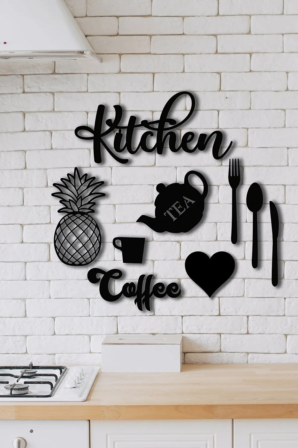 

Kitchen 9 Piece Wall Concept laser cut decorative wood 3mm Mdf black sticker decoration picture home office room luxury design