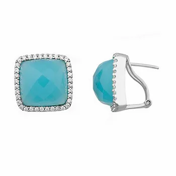 

Sterling silver earrings 925m Rhodium stone 12mm turquoise [AA1176]