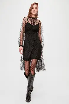 

Trendyol Polka Dot Flocked Dress TPRAW20EL1837