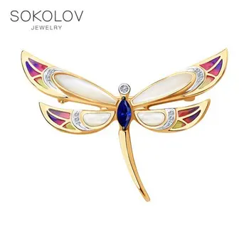 

Brooch Sokolov from gold with a mix of stones, fashion jewelry, 585, women's male