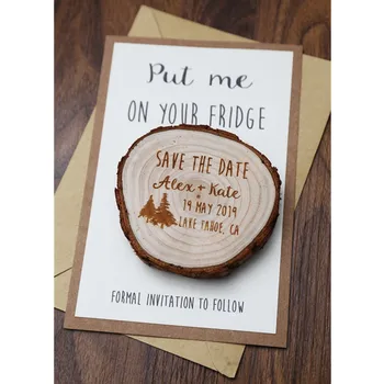 

Tree wooden slice Save the date magnet, personalized wedding invitation Magnets, rustic Minimalis announcement, bride groom gift