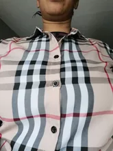 Camisa informal de moda para mujer, camisa de gasa con solapa y manga larga con estampado de labios, a cuadros, nueva de 2020