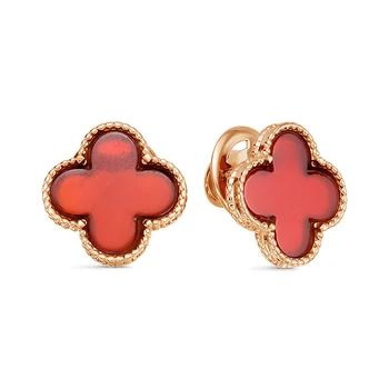 

Gold pusety silver 585 with stones: Onyx, van cleef, Women's earrings, gold studs, Four-leaf clover.