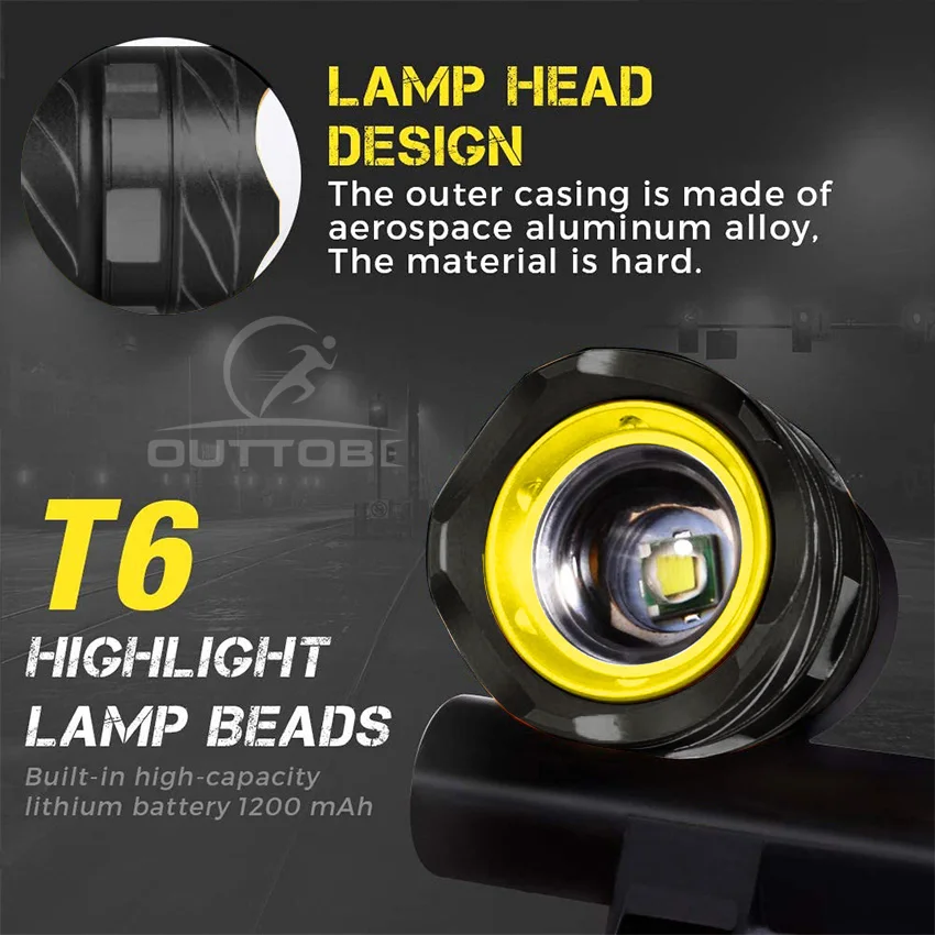 Outtobe USB Bike Light Set Bicycle Headlight and Free Tail Light XML Waterproof T6 LED Bicycle Front Head Light Torch Flashlight