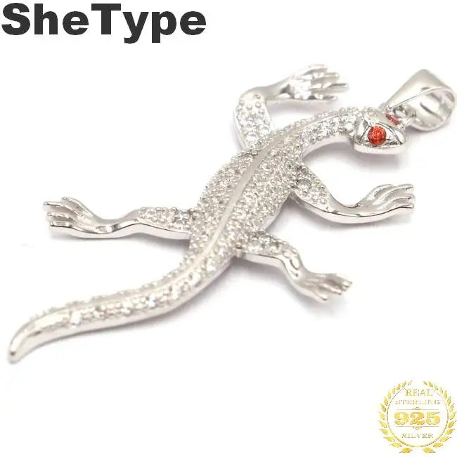 50x27 мм SheType Gecko 3,6 г создан Белый сапфир подарок для мужчин 925 Твердые стерлингового серебра кулон