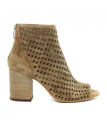 Booty-Openwork Heel-Split Leather-Brown |