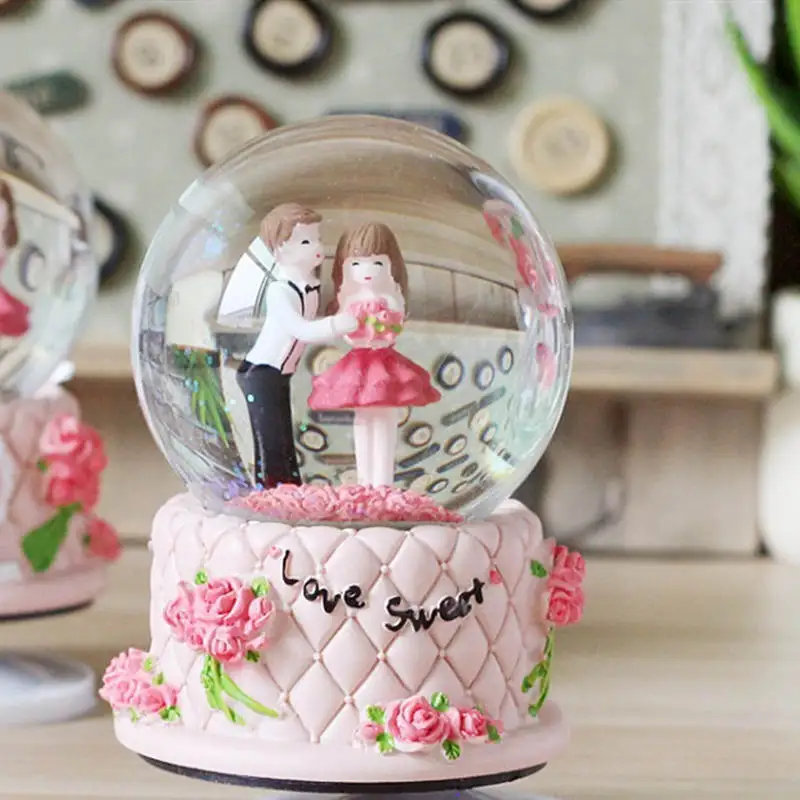LORONZ Couple Musical Snow Globes Novelty Night Light Musical Snow Globe Music Box Ornament Gift for Christmas Valentine's Day