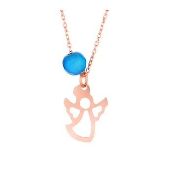 

Rose Gold Plated 925 Sterling Silver Blue Agate Stone Angel Figure Necklace with 45cm Long Chain