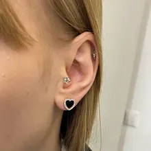 Pendientes de compromiso con forma de corazón esmaltado para mujer y niña, joyería de Color oro rosa, pendientes negros, regalos de boda