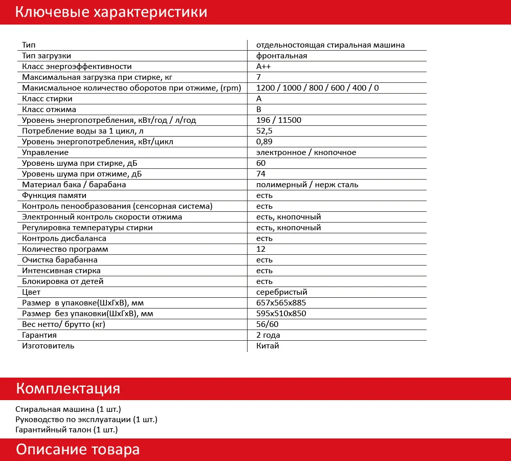 WQ4-712Sхарактеристики