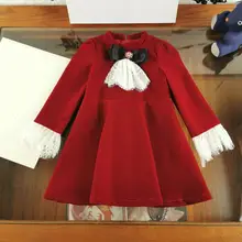 Осеннее платье с длинными рукавами для девочек; Новинка года; Модное детское платье с бантом; 100-150 см