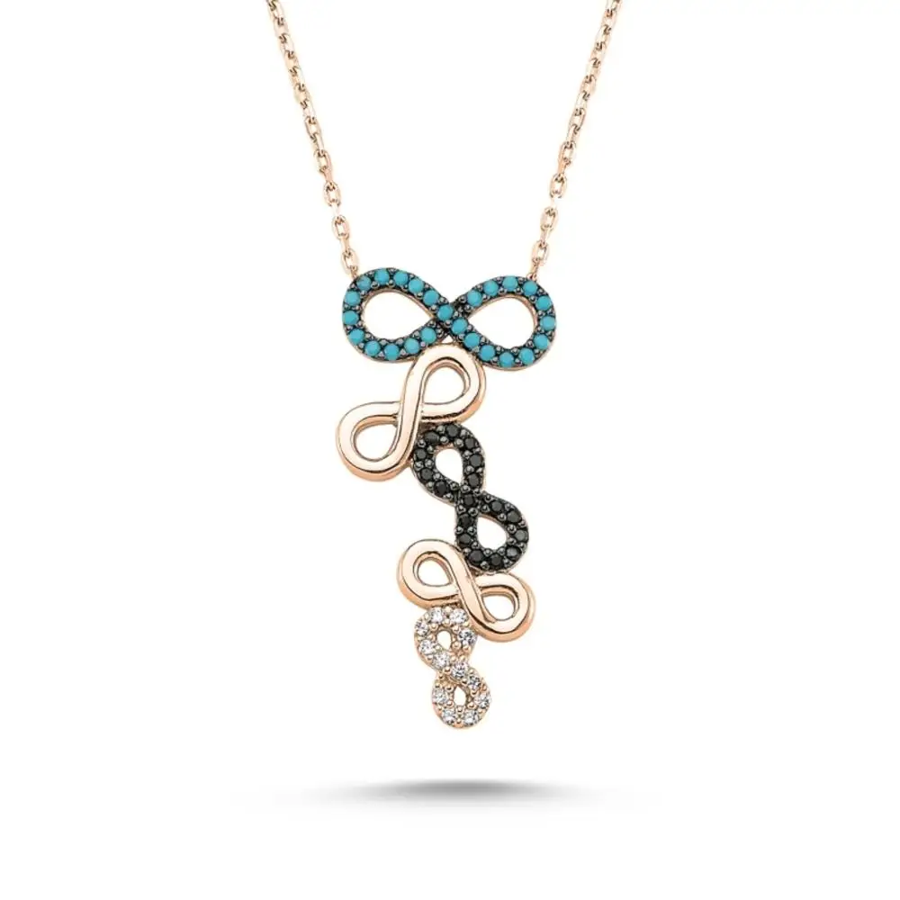 rosegold 925 пробы Серебряное ожерелье, ювелирные изделия, уровень бесконечности, стильный женский подарок, качественное ювелирное изделие из Турции - Цвет камня: rosegold