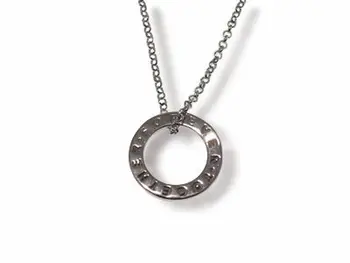 

Silver necklace with chain and round disc pendant with inscription