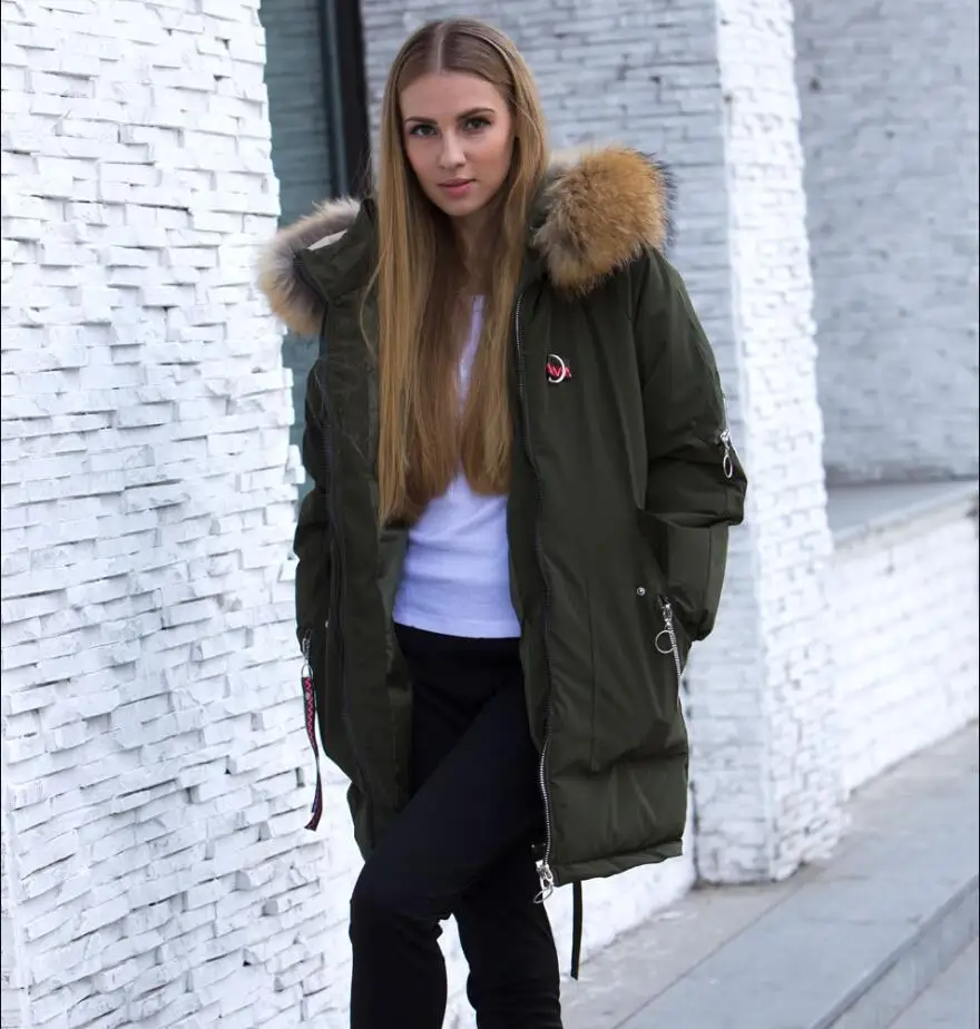 Veste femme grande vraie fourrure de raton laveur veste d'hiver femmes chaud epaissir capuche hiver manteau femmes coton ve