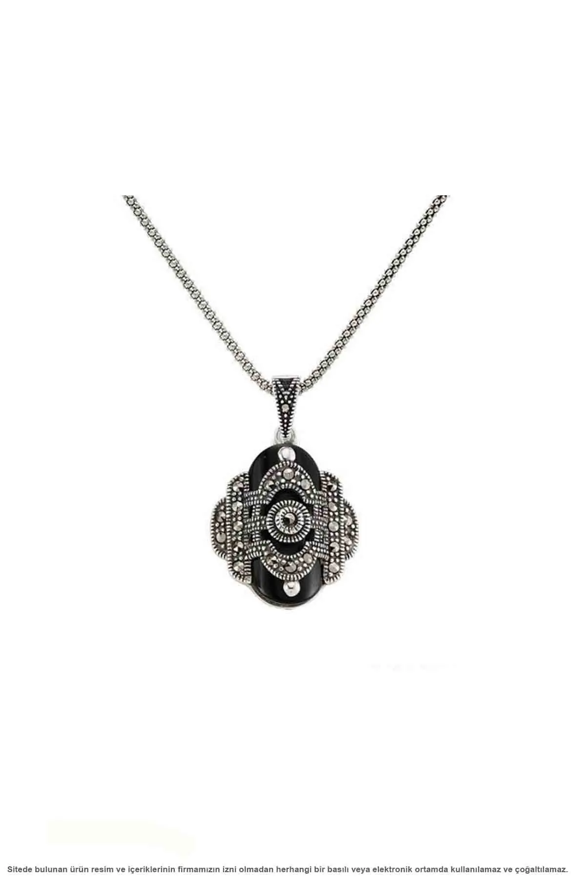

Sterling silver Onyx & Marcasite Stone Women Necklace