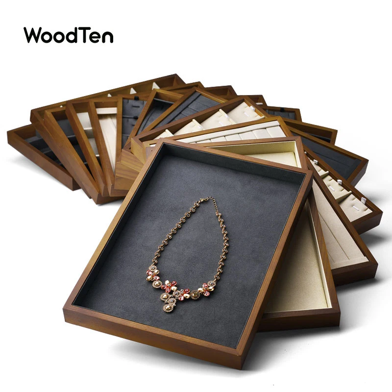 WoodTen Beige&ampDark Grey Solid Wood Jewelry Display Tray 35*24*3cm Organizer Trays for Ring Necklace Earrings |