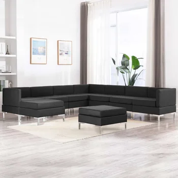 

9 PCs black fabric sofa Set sofa