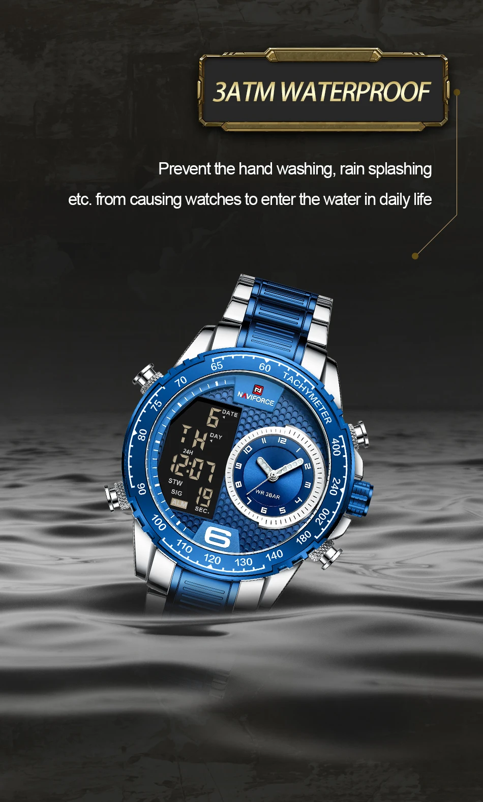 NAVIFORCE Fashion Watches for Men LED Digital Waterproof Steel Strap Wrist Watch Luminous Dial Sport Clock Men Relogio Masculino