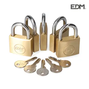

PACK 5 PADLOCKS BRASS NORMAL BOW 5 KEYED ALIKE 40X23MM EDM