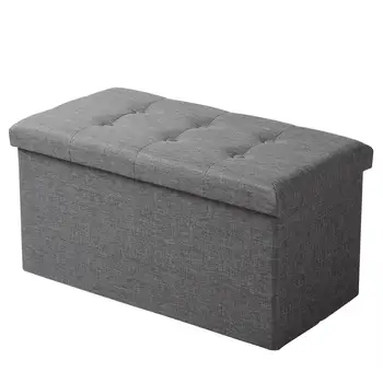 Functional Linen Storage Foot Stool Ottoman Bench Folding Chest Storage Cube Colorful Storage Box Upholstered Seat Removable Lid