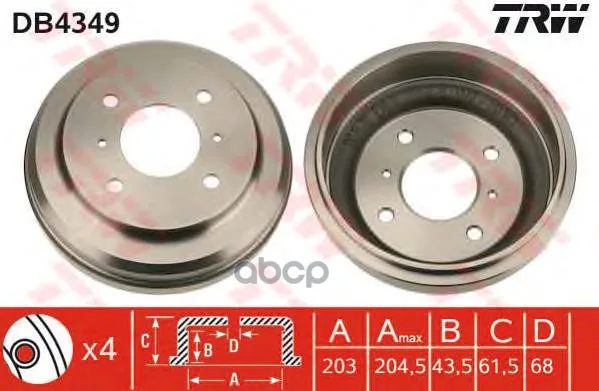 Db4349_барабан Тормозной! Nissan Almera N16/Classic 1.5 00 Trw/Lucas Db4349 TRW/Lucas арт. DB4349