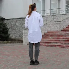 White Blouse Button-Shirt Tunics Cotton Long-Tops Plus-Size Feminine