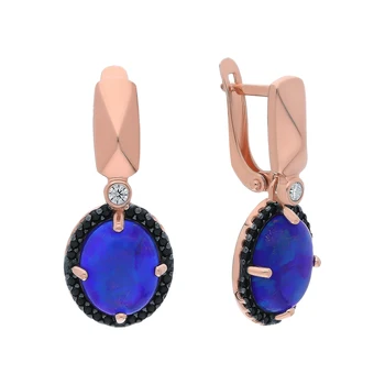 

Silver earrings with cubic zirconia and Opals synthetic sunlight sample 925