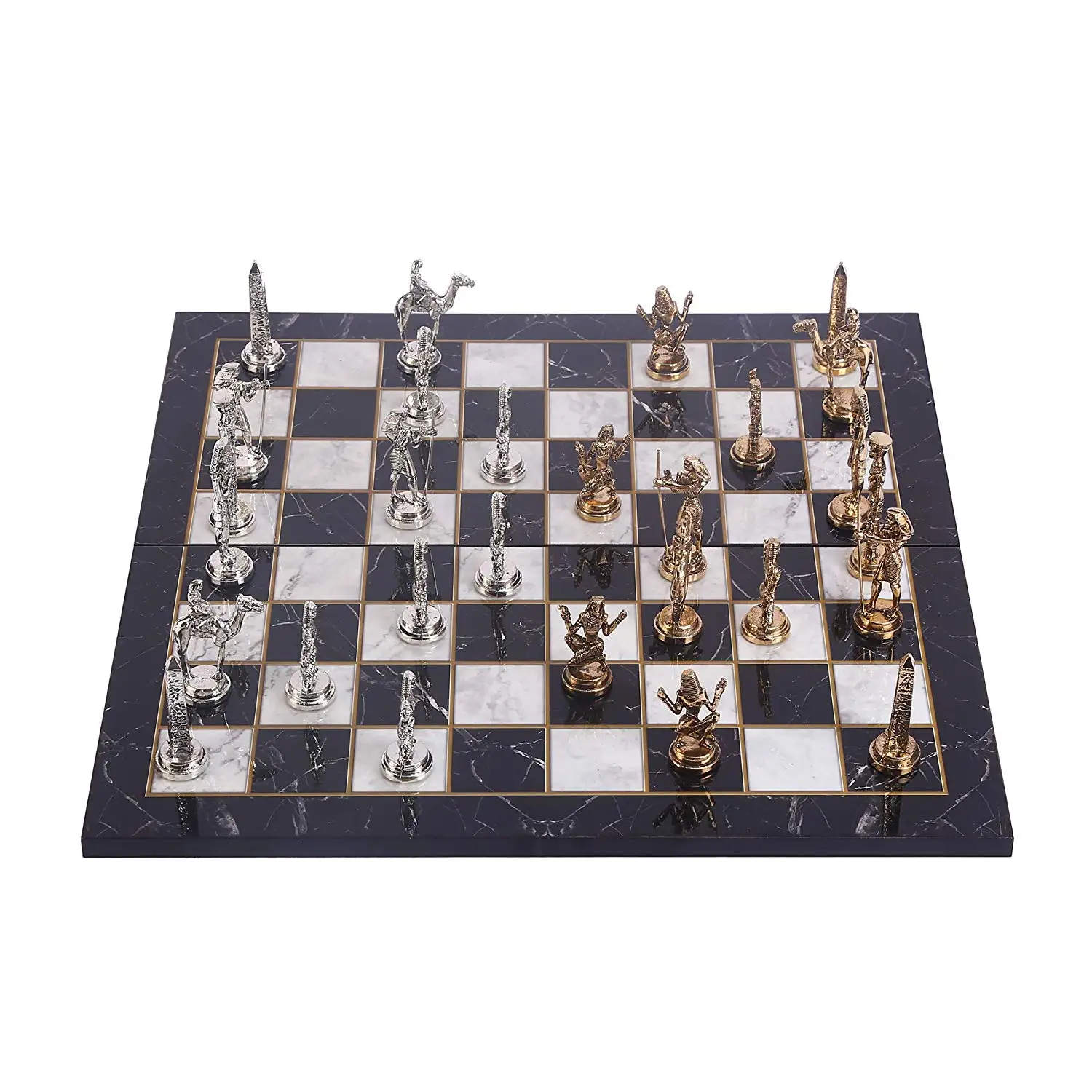 Ancient Egypt The Pharaoh Figures Metal Chess Set for Adult,Handmade Pieces,Marble Design Wood Chess Board King 9cm