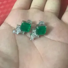 Realytrust-pendientes de plata de primera ley y Esmeralda para mujer, aretes pequeños, plata esterlina 925, Esmeralda, Forma cuadrada, 9x9mm, fiesta de boda