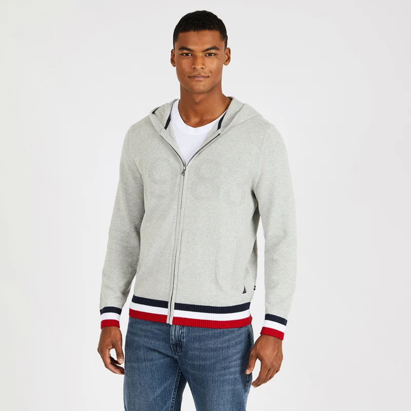 Nautica-up хлопковая куртка модная серого цвета с zipper-S83926_0GH