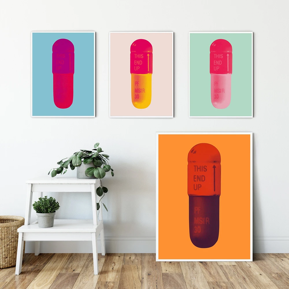 Цветные пилюли розовые принты картина на стену искусство зеленый мультфильм