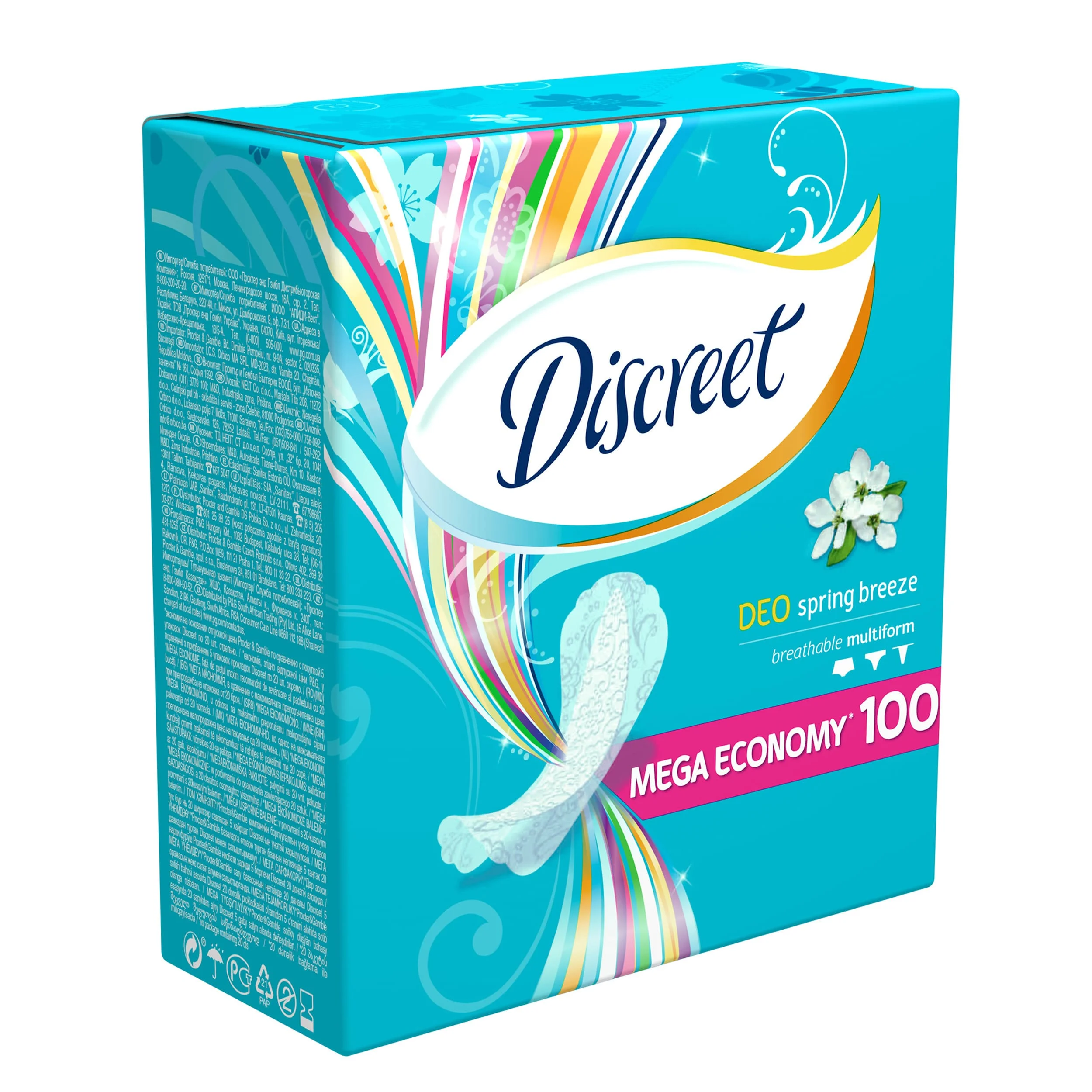 Женские ежедневные прокладки DISCREET Deo Spring Breeze Multiform, 100 шт
