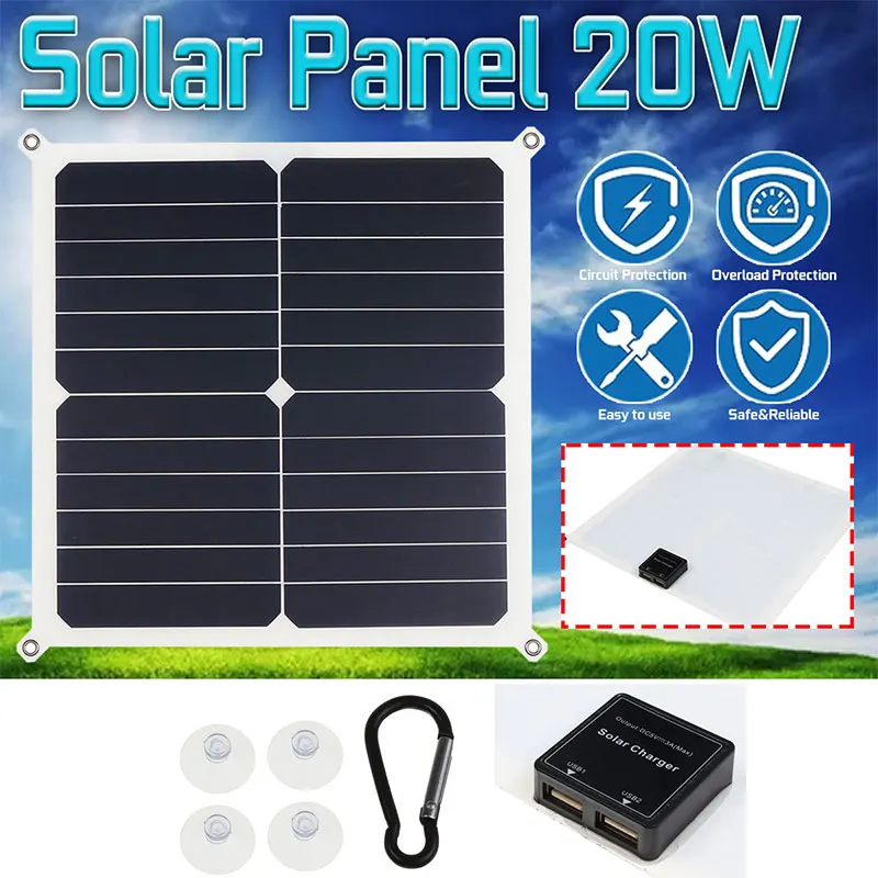 Портативный 5 В 20 Вт IP65 Водонепроницаемый sunpower высокая эффективность аккумуляторная батарея dual USB Солнечная зарядная плата для зарядки всех мобильных pho