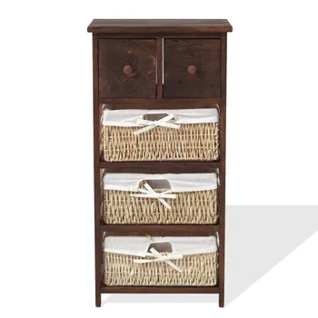 

Rebecca Mobili Brown cabinet bedside table shabby 3 wicker 2 woods 80x40x27