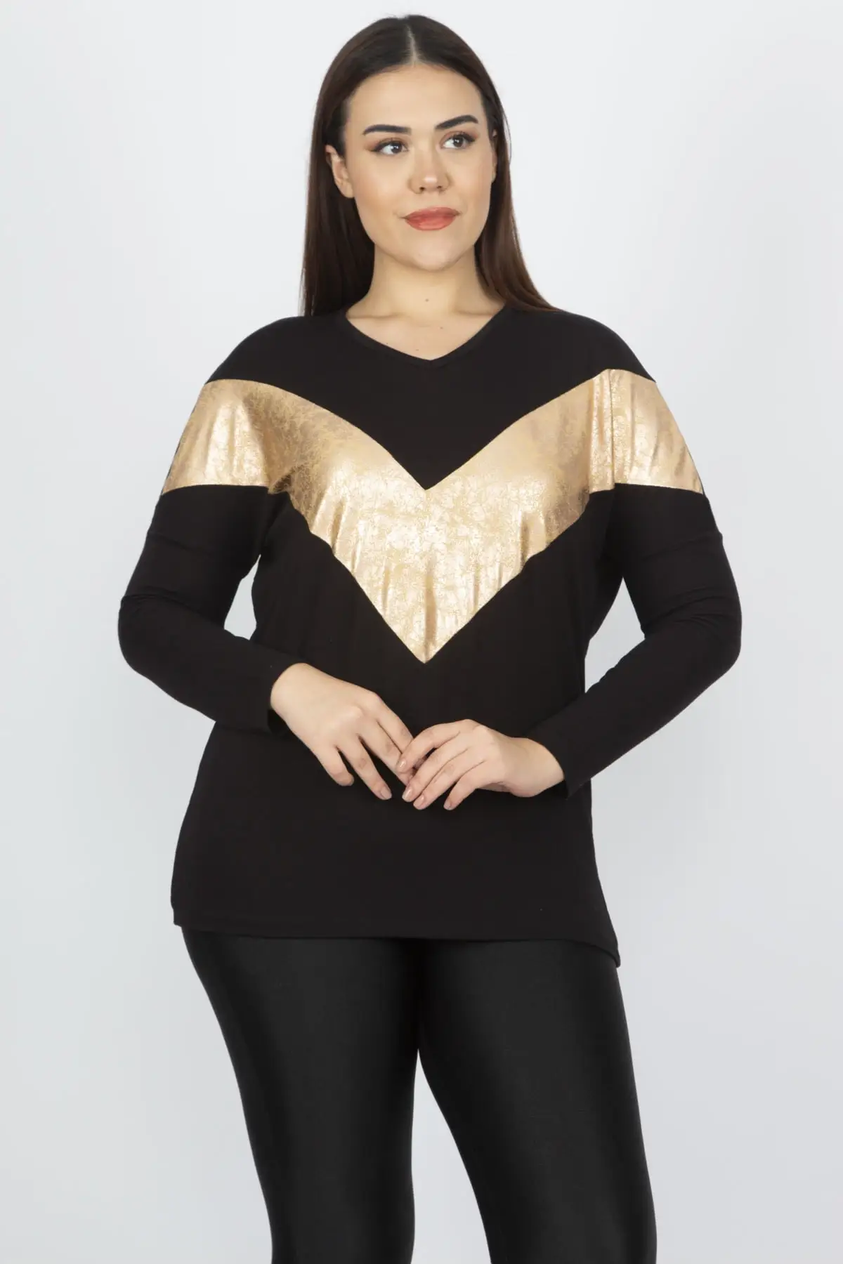 Sans Textile Женская Черная передняя Золотая блуза из вискозы 65N14046