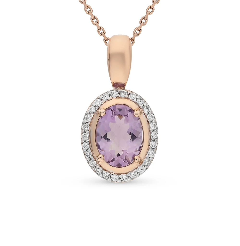 Gold pendant with amethyst and cubic zirconia SUNLIGHT test 585