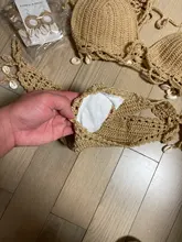 Uds Bikini mujer Crochet, Concha borla Bikini y concha tobillo cadena Sexy Tanga hueco-hacia fuera de cintura baja de fondo de Bikini