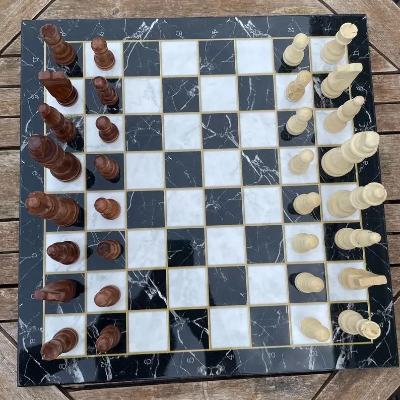 Black Luxury Chess Mosaic Walnut Marble Pattern Chess Board Chess Set 14.5 Inch Gift Wood Chess Game Gift for Him Gift for Dad nordicimitation marble board net celebrity marble pattern nail table chair set wrought iron single double triple manicure table