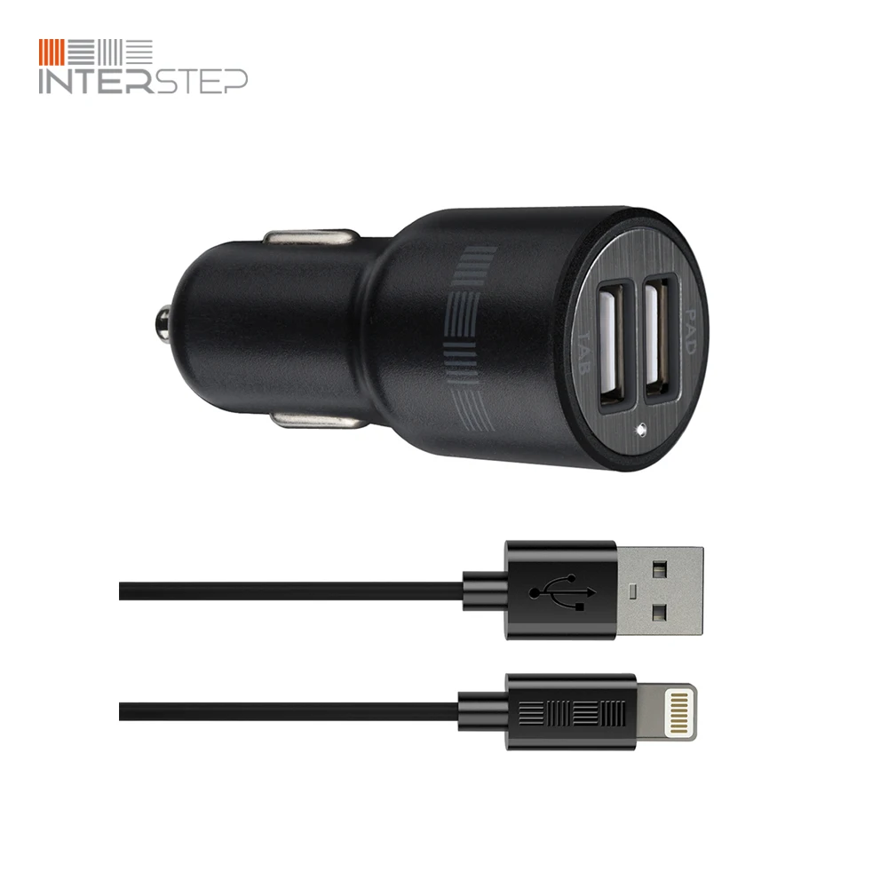 Автомобильное Зарядное Устройство INTERSTEP для iPhone 2 Usb,+ Mfi дата кабель 8 Pin