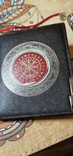 Billetera de cuero con estampado de insignia vikinga clásica de alta calidad, tarjetero, monedero corto