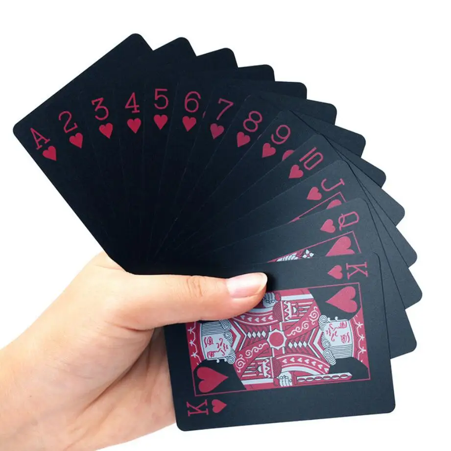 1deck Quality Black Waterproof PVC Plastic Magic Playing Card Set Durable Poker Board Game Texas Magic Box-packed 54pcs/Deck