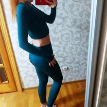 Gym Leggings Sportswear Crop-Top Yoga-Set Fitness Workout Seamless Long-Sleeve High-Waist