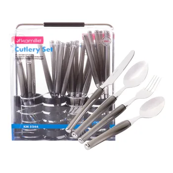 

Set of cutlery 25 items with plastic handles on the stand (blue, gray, red) Kamille, kml-5244