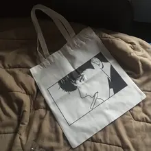 Bolso de compras Ulzzang Bj para mujer, bolsa de lona con estampado de dibujos animados, informal, Harajuku, Punk, 2020